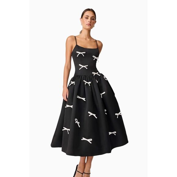 Elliatt Ursula A-Line Midi Dress in Black Wedding Bridal Party Dress size S NWT - Picture 3 of 8